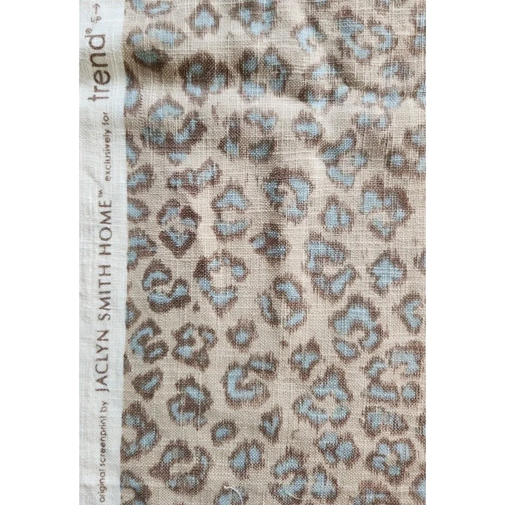 1.4+yd/ Tan Blue Leopard Fabric Linen Blend 54